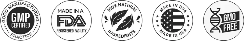 GMP Certified, FDA Registered Facility, Made in USA, Non-GMO, Vegan